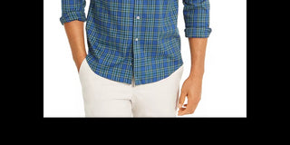 Club Room Men's Regular-Fit Performance Stretch Plaid Shirt Blue Size Size Medium