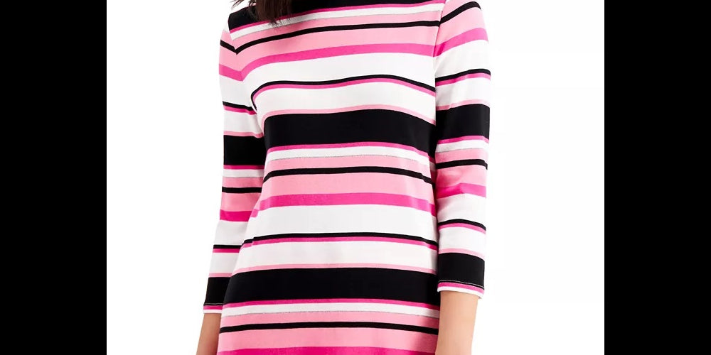 Charter Club Camiseta feminina listrada de algodão Pima com botões e ombros de fora, azul Intrepid, tamanho grande