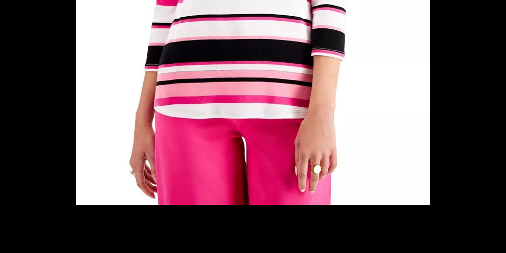 Charter Club Camiseta feminina listrada de algodão Pima com botões e ombros de fora, azul Intrepid, tamanho grande