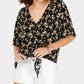 Blusa estampada com amarração frontal Ultra Flirt Juniors, preta, tamanho X-S