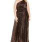 Vestido longo feminino Calvin Klein plus size metálico de um ombro só, preto, tamanho 14W
