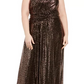 Vestido longo feminino Calvin Klein plus size metálico de um ombro só, preto, tamanho 14W