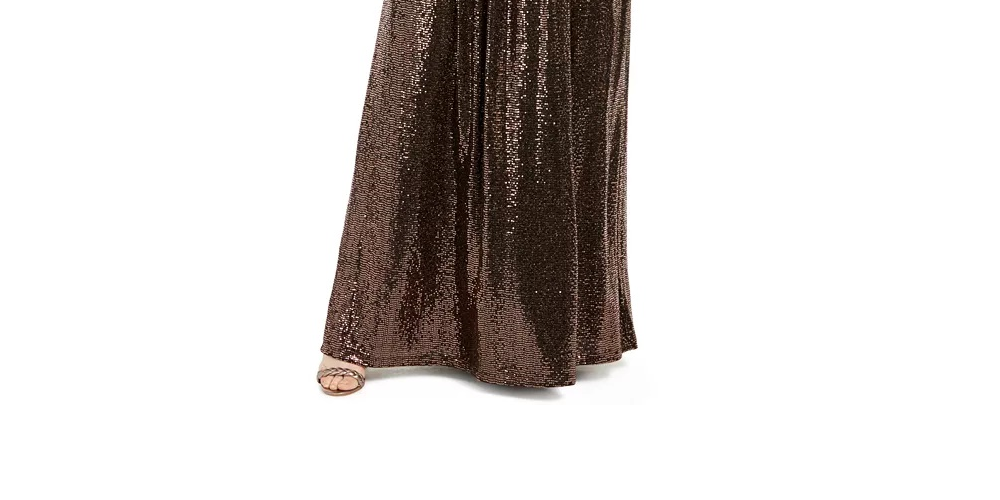 Vestido longo feminino Calvin Klein plus size metálico de um ombro só, preto, tamanho 14W