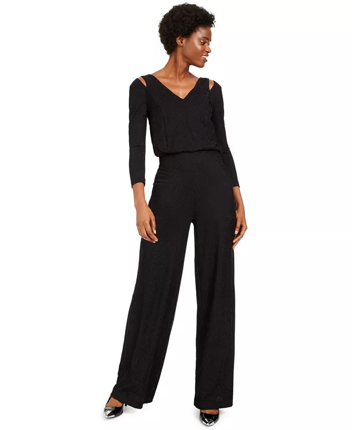 Macacão Calvin Klein Feminino com Decote em V e Ombros Abertos, Preto, Tamanho 12