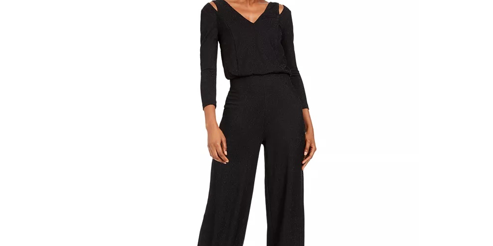 Macacão Calvin Klein Feminino com Decote em V e Ombros Abertos, Preto, Tamanho 12