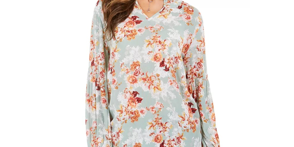 Top feminino com decote dividido e estampa pequena Style &amp; Co, tamanho pequeno XS, verde