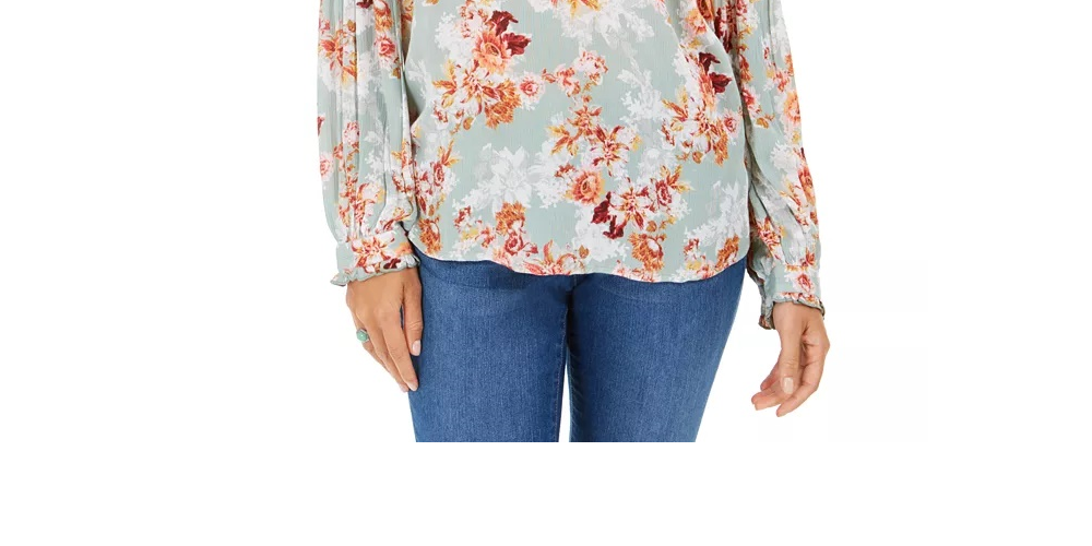 Top feminino com decote dividido e estampa pequena Style &amp; Co, tamanho pequeno XS, verde