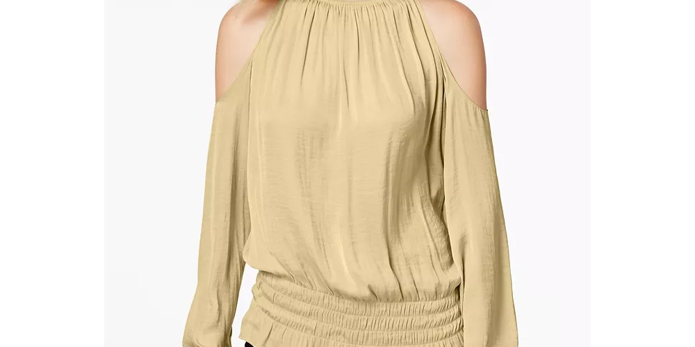 Blusa Alfani Feminina Smocked com Ombros Descobertos, Amarela, Tamanho Grande