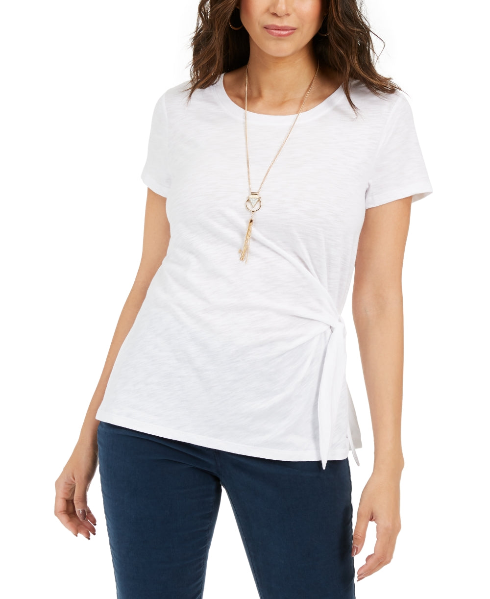 Top feminino com amarração lateral Style &amp; Co, branco, tamanho X-S
