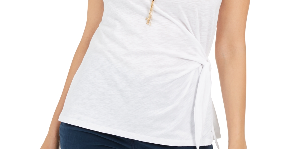 Top feminino com amarração lateral Style &amp; Co, branco, tamanho X-S