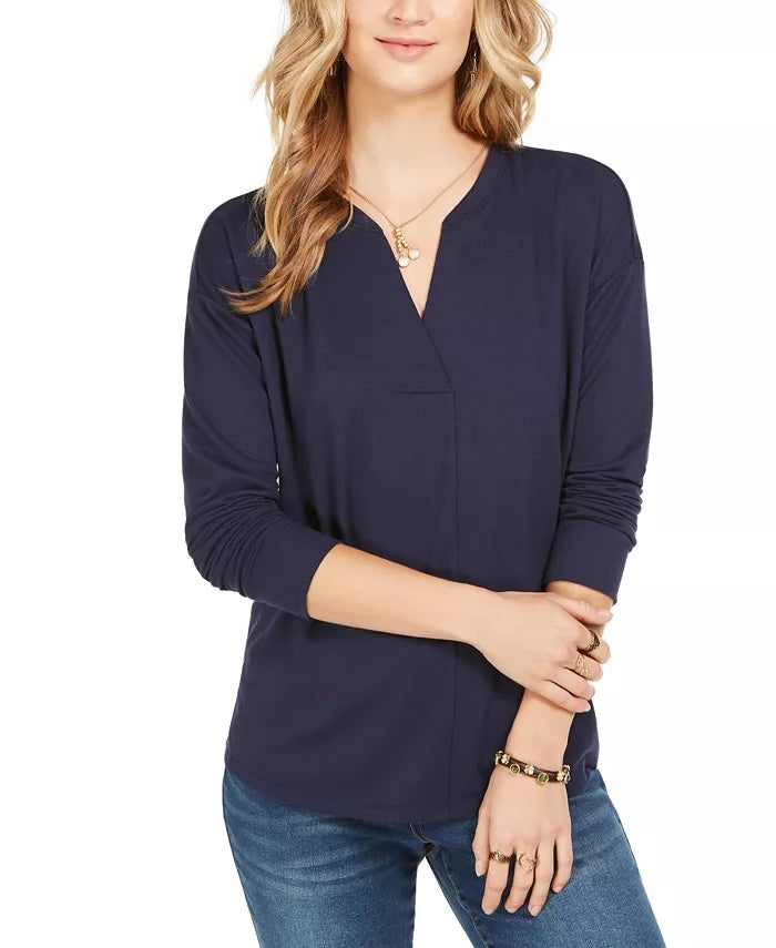 Blusa feminina com decote aberto Style &amp; Co, preta, tamanho X-S