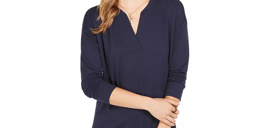 Blusa feminina com decote aberto Style &amp; Co, preta, tamanho X-S