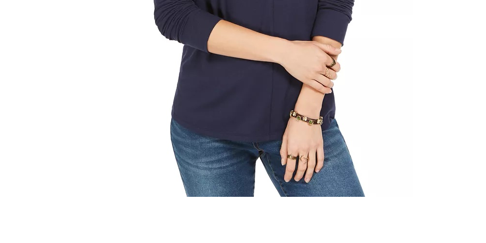 Blusa feminina com decote aberto Style &amp; Co, preta, tamanho X-S