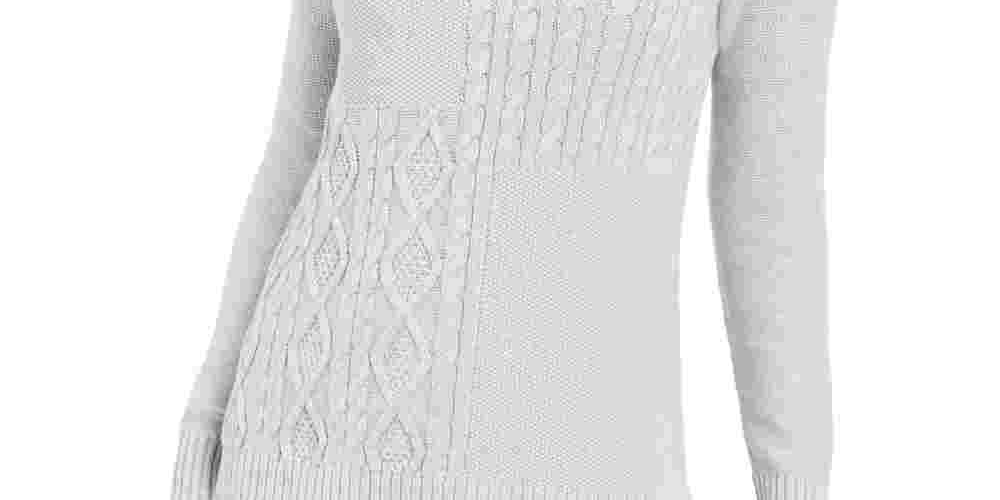 Suéter feminino Charter Club Petite com decote envelope e tricô trançado, cinza, tamanho Petite S