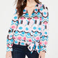 INC International Concepts Top feminino pequeno com estampa falsa e envolvente, rosa/preto/azul, tamanho PS/M