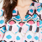INC International Concepts Top feminino pequeno com estampa falsa e envolvente, rosa/preto/azul, tamanho PS/M