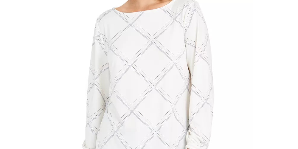 Blusa de malha xadrez feminina Charter Club, branca, tamanho XX-G