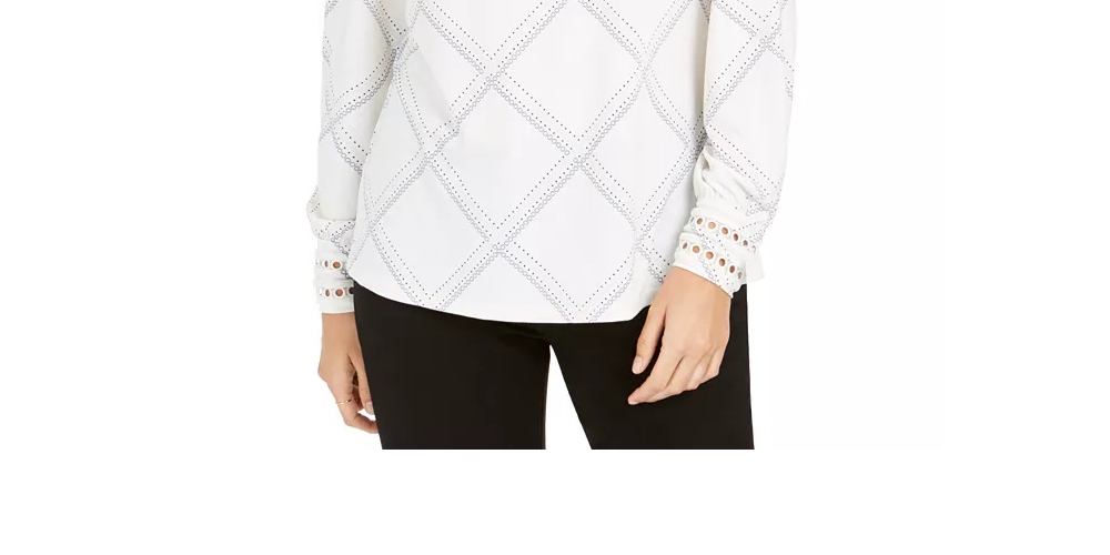 Blusa de malha xadrez feminina Charter Club, branca, tamanho XX-G