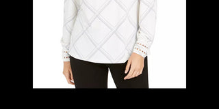 Blusa de malha xadrez feminina Charter Club, branca, tamanho XX-G