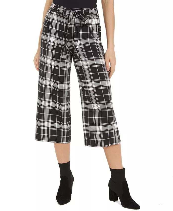 Calça cropped feminina estampada Maison Jules, perna larga, preta, tamanho XXS