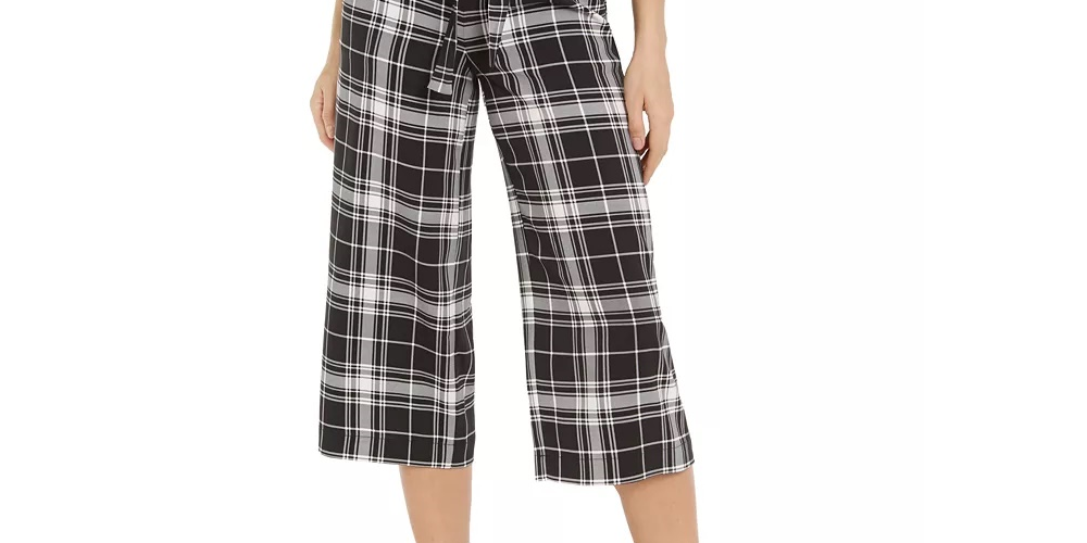 Calça cropped feminina estampada Maison Jules, perna larga, preta, tamanho XXS