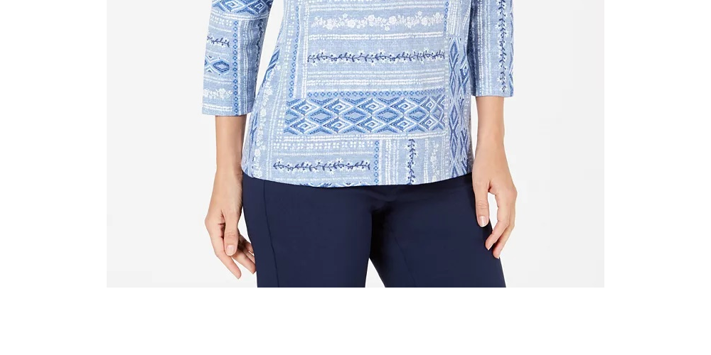 Karen Scott Blusa Feminina Pequena Estampada com Motivos Mistos Azul Tamanho PL