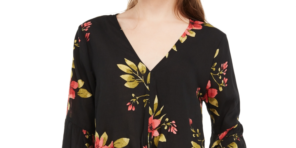 Top Polly &amp; Esther Juniors com amarração frontal e manga sino, preto, tamanho grande