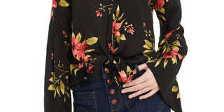 Top Polly &amp; Esther Juniors com amarração frontal e manga sino, preto, tamanho grande