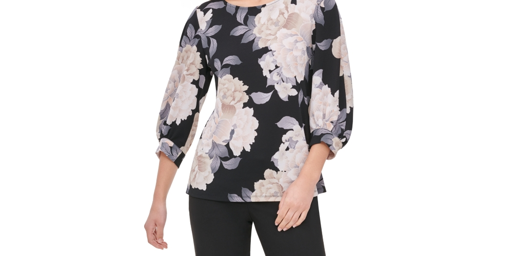 Blusa Calvin Klein Feminina Estampada Manga Longa Carvão Tamanho XG