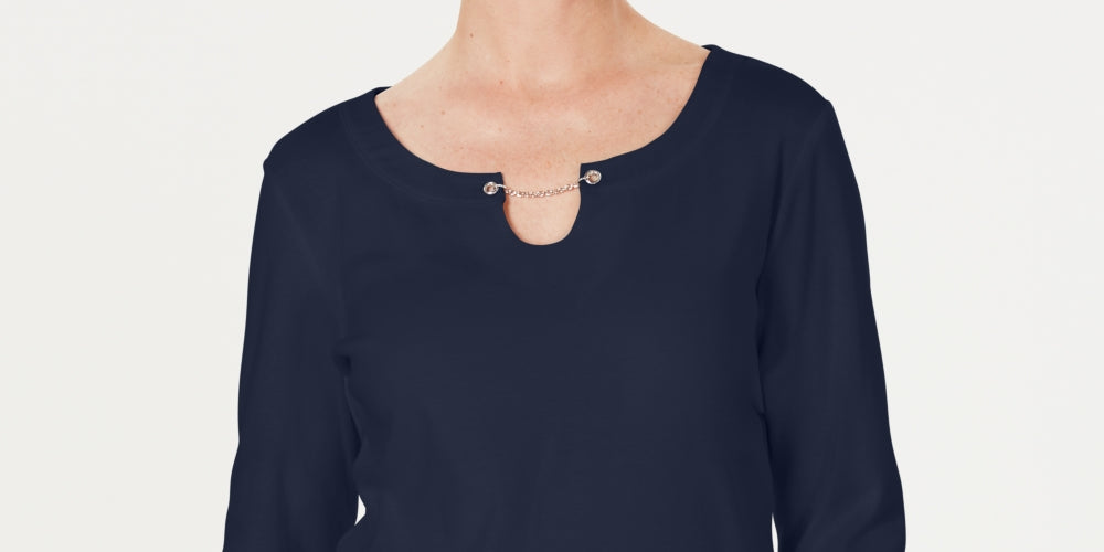 Blusa feminina Karen Scott manga três quartos azul tamanho médio