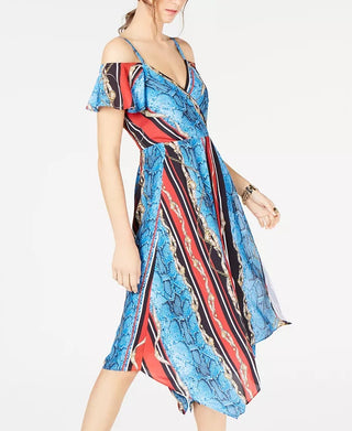 Vestido feminino com sobrepeliz e ombros descobertos da INC International Concepts, azul, vários tamanhos, 14