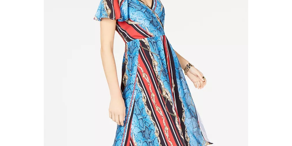 Vestido feminino com sobrepeliz e ombros descobertos da INC International Concepts, azul, vários tamanhos, 14