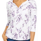 Karen Scott Blusa Feminina Estampada Manga 3/4 Branca e Azul Tamanho Pequeno
