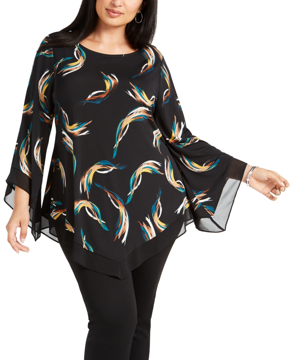 Blusa feminina Alfani plus size com bainha em V, preta, tamanho 0X