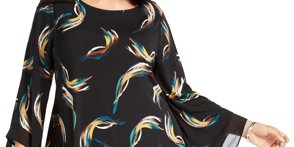 Blusa feminina Alfani plus size com bainha em V, preta, tamanho 0X