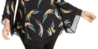 Blusa feminina Alfani plus size com bainha em V, preta, tamanho 0X