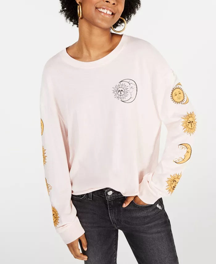 Camiseta estampada de lua de algodão Rebelious One Juniors, rosa, tamanho grande