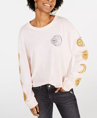 Camiseta estampada de lua de algodão Rebelious One Juniors, rosa, tamanho grande