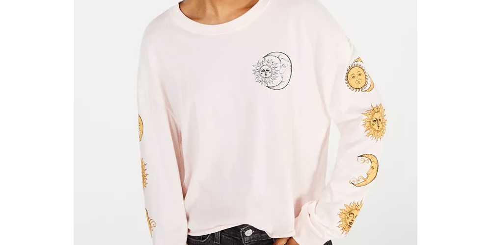 Camiseta estampada de lua de algodão Rebelious One Juniors, rosa, tamanho grande