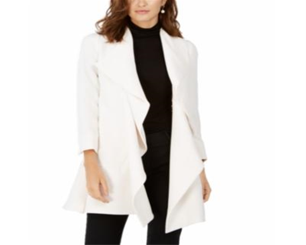 Jaqueta feminina Anne Klein com gola cascata, branca pérola, tamanho 4