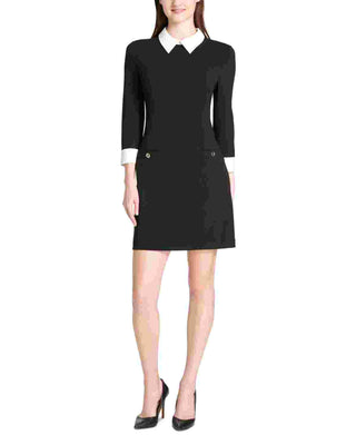 Vestido feminino Tommy Hilfiger com gola e alças finas, preto, tamanho 6