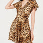 Vestido curto com estampa animal feminina BCX, manga curta, decote em V, marrom, tamanho grande