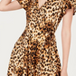 Vestido curto com estampa animal feminina BCX, manga curta, decote em V, marrom, tamanho grande
