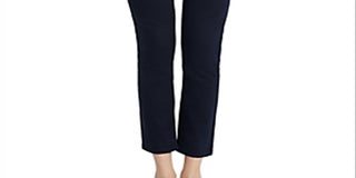 Calça reta feminina Calvin Klein com zíper, preta, tamanho 4