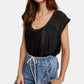 Blusa feminina Free People preta com manga curta e decote redondo, tamanho X-S