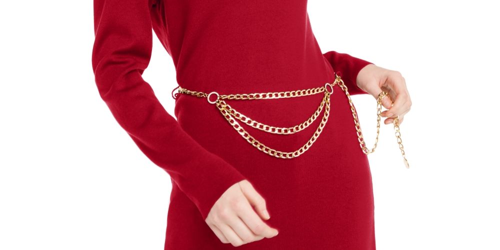 Túnica feminina com cinto de corrente INC International Concepts vermelha, tamanho médio