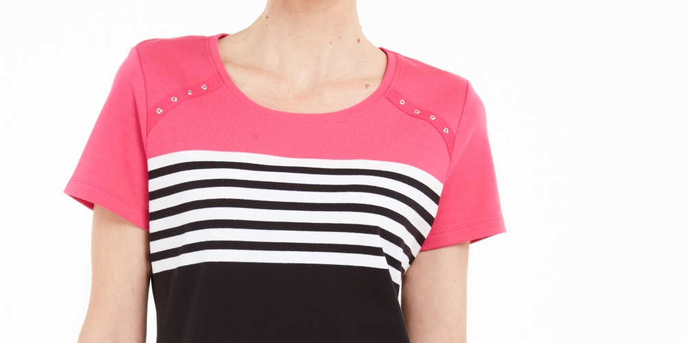 Karen Scott Tara Colorblocked Listras Rebite Top Feminino Rosa Tamanho P