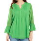 Charter Club Blusa Feminina com Babados Duplos e Estampa Pintuck Verde Tamanho P