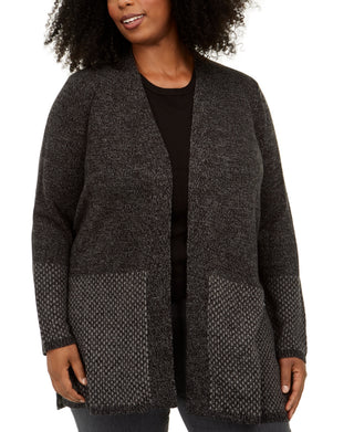 Karen Scott Cardigan Feminino Plus Size Estampado com Borda Preto Tamanho 0X-G