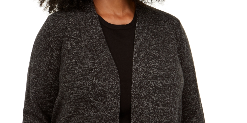 Karen Scott Cardigan Feminino Plus Size Estampado com Borda Preto Tamanho 0X-G